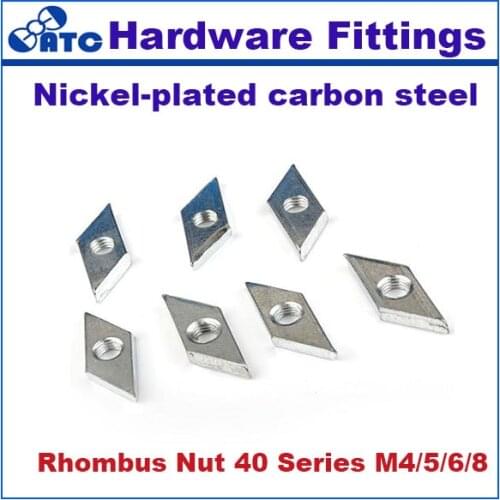 High quality standard Rhombus nut for aluminum Nickel-plated carbon steel Aluminium profile 40-8-M4/5/6/8 50pcs/lot