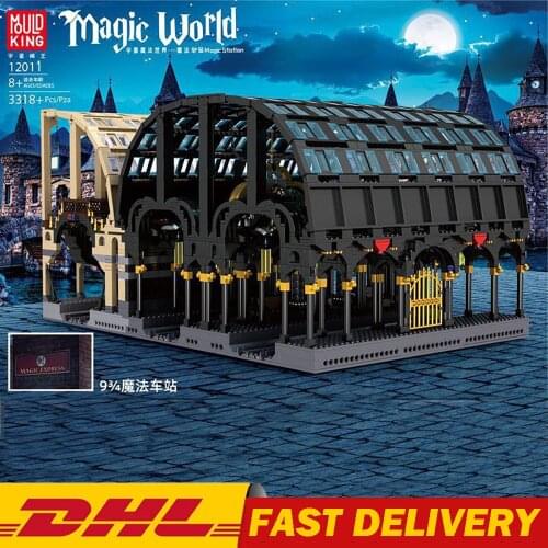 MOULD KING 12011 High-tech Car Toys The Magic Movie Express Train Station Model Assembly Bricks Kits Funny Kids Christmas Gifts