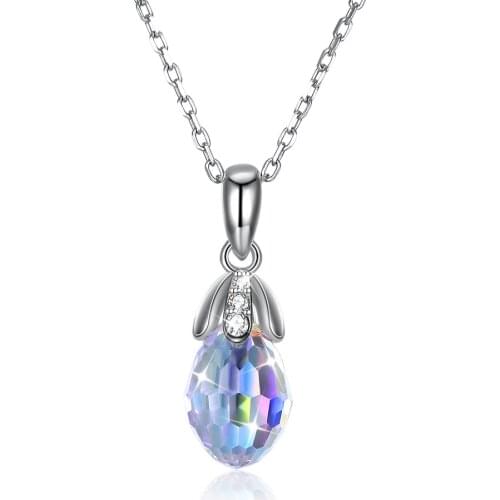 ZEMIOR Genuine 925 Sterling Silver Necklace For Women Super Twinkle Austria Crystal Water Drop Pendant Engagement Party Gift