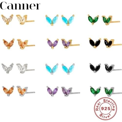 Canner 925 Sterling Silver Stud Earring Horse Eye Shape Purple Zircon Crystal Earring For Women Fine Jewelry kolczyki damskie W4