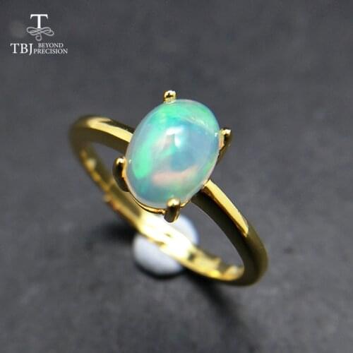 TBJ,100% natural top quality ethiopian opal gemstone simple Ring in 925 sterling silver yellow gold fine jewelry color girls
