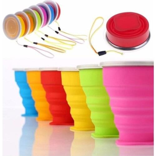 1Pc 200ml/240ml Portable Silicone Retractable Folding Cup With Lid Telescopic Collapsible Drinking Cup Outdoor Travel Water Cup