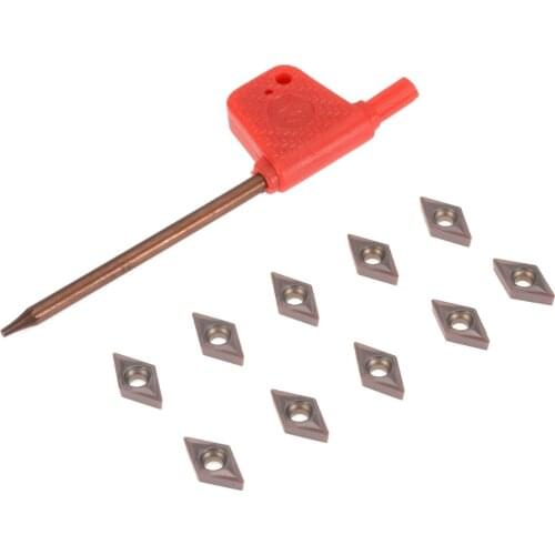 10Pcs Carbide Insert DCMT0702 YBC205 Inserts w/ Wrench For Lathe CNC Boring Turning Tool