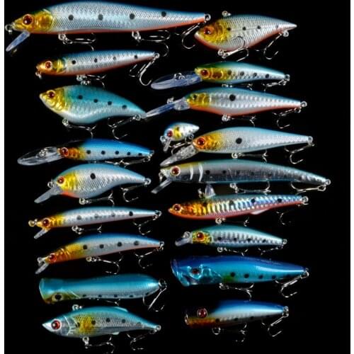 New 19pcs Lot Fishing Lures Mixed Minnow/VIB/Pencil/Popper Lure and Crank Bait 19 Model Wobblers Fishing Tackle wholesale
