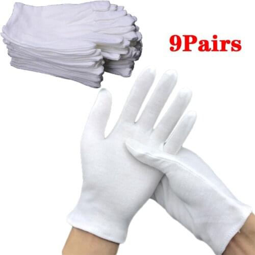 5/9Pairs White Cotton Work Gloves for Dry Hands Handling Film SPA Gloves Ceremonial High Stretch Gloves Household Cleaning Tools
