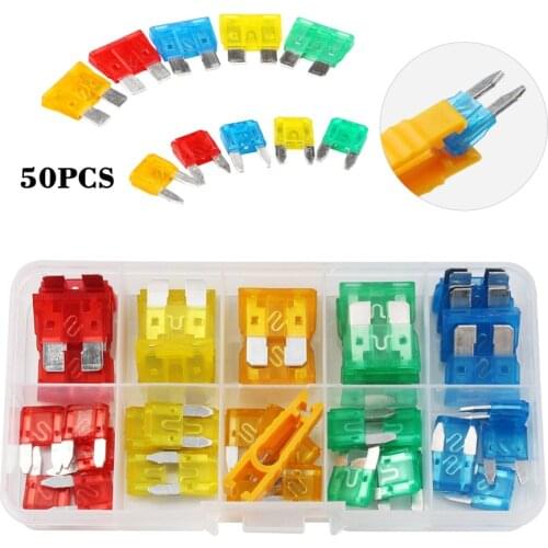 50Pcs Car Auto Fuse Medium and Mini Blade Fuse Box Kit Motorcycle Boat Truck Automotive Blade Fuse Assortment 5A~30A