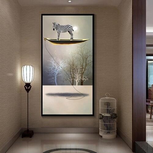 Abstract Zebra Boating Canvas Painting Print Post Modern Wall Art Painting Artwork Minimalist Picture Living Room Corridor Decor