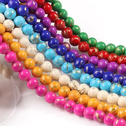 Natural Turquoises Golds Thread Pine Stone Beads 8mm Round Spacer Beads For Jewelry Making DIY Bracelets Necklace Accessories