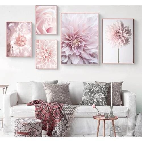 Flower Picture Wall Art Canvas Painting Modern Pink Flowers Fahion Style Bright Poster and Prints Home Girl Room Decoration Gift