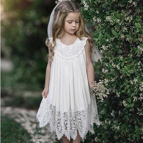 Kids Customes Girls Lace Princess Dress 2019 Summer England Style Sleeveless White Embroidered Party Dress For 1-5Years