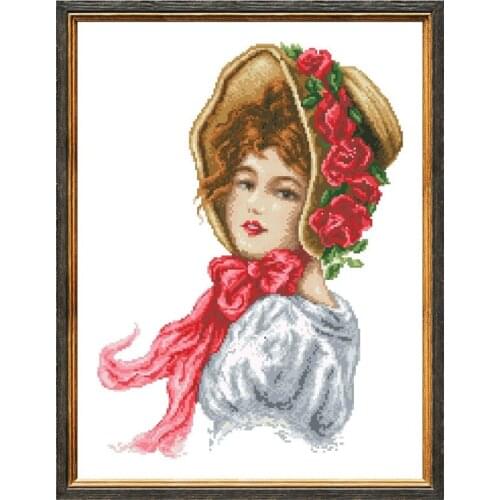Girl with rose hat cross stitch kits aida fabric 18ct 14ct 11ct unprint cotton thread embroidery kits DIY craft set