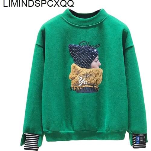 Fake Two Knitted Sweatshirts For Women Korean Style Cartoon Print Pullover Sweatshirt Spring Autumn O Neck Thick Hoodies 2021