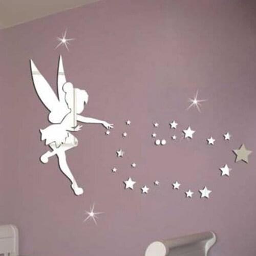 Fairy Wall Mirror Acrylic Mirrored Decorative Tinker bell Wall stickers Home Decoration