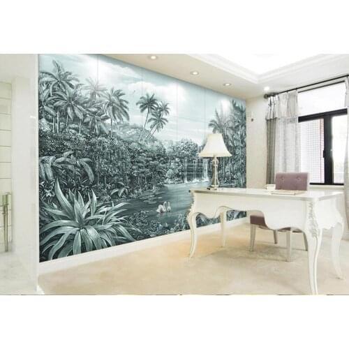 Photo wallpaper for home walls Hand drawn tropical rainforest landscape 3d Background wall paper