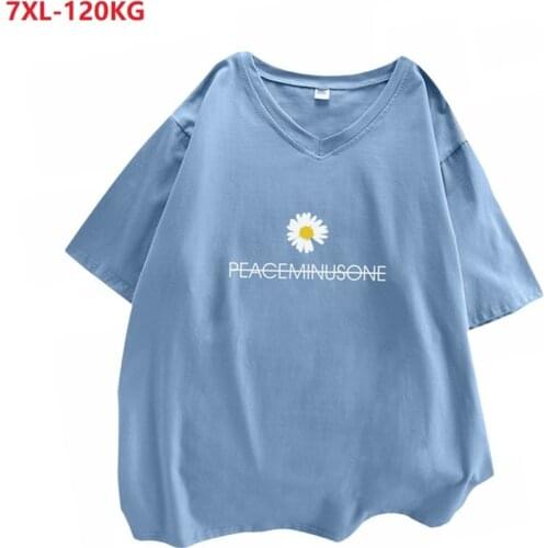 Summer women short sleeve t-shirt letter floral casual simple v-neck tshirt large size 7XL tees loose oversize cotton tops 50 52