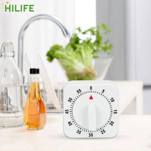 HILIFE Mechanical Timer Cooking Tools Countdown Alarm Reminder 60 Minutes Kitchen Timer Kitchen Tools White Square