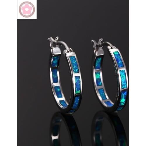 RH0010 Classic Blue Fire Opal Hoop Earrings For Women