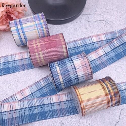 Kewgarden Plaid Ribbon Bow 1.5" 38mm 6cm DIY Hair Bow Corsage Crafts Sewing Accessories Handmade Tape Whloesale 25 Yards