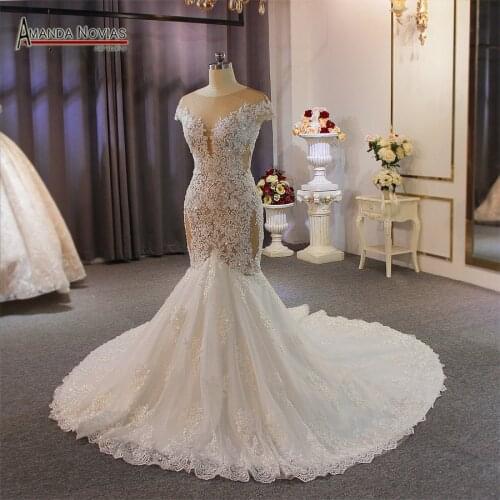 2022 New Design See Through Back Lace Mermaid Wedding Dresses NS3905