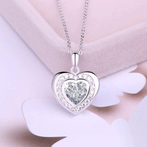 LADYCHIC Love Heart Pendant Necklace Inlay High Quality 1ct Clear Crystal Valentines Gift