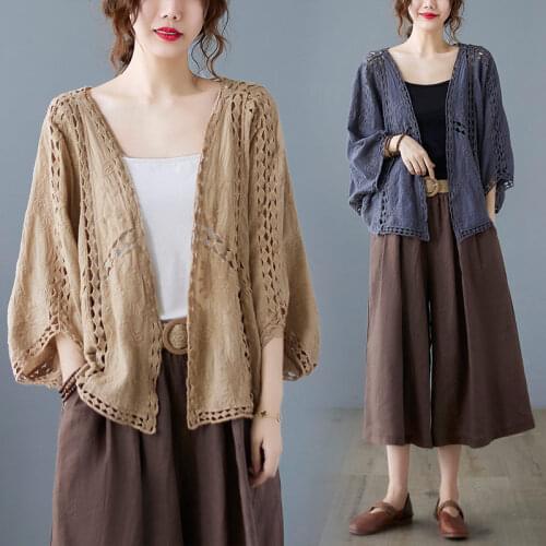 Summer Plus Size Retro Hollow Crochet Cardigan Air-Conditioning Sunscreen Shirt Womens Cloak Short Cape Jacket Thin Tops zh1102