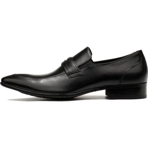 LIAOCHI Spring/Autumn Ostrich Style Black Loafers Pointed Toe Slip-On Genuine Leather Wedding Oxford Dress Office Mens Shoes