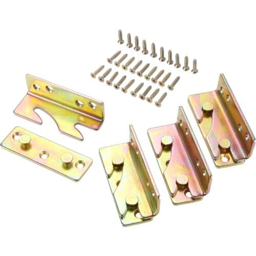 4Pcs/Set Metal Bed Rail Brackets Fitting Snap Connector, Wooden Bed Frames Headboards Wooden Furniture Hardware Repair Brackets
