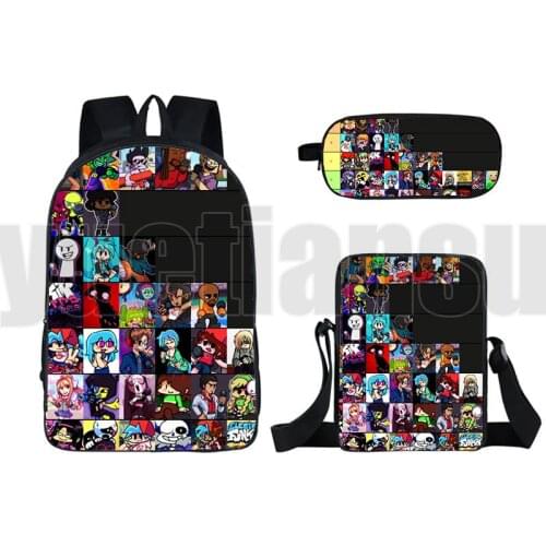 3 Pcs Set Cute Friday Night Funkin Backpack Hot Game Pencil Case Shoulder Bag 16 Inch Anime 3D Bookbag Bagpack School Bag 2021