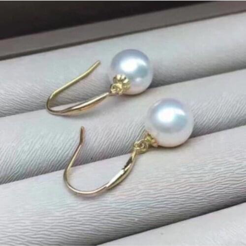 Natural 10-11MM round south sea pearl earrings 14K GOLD