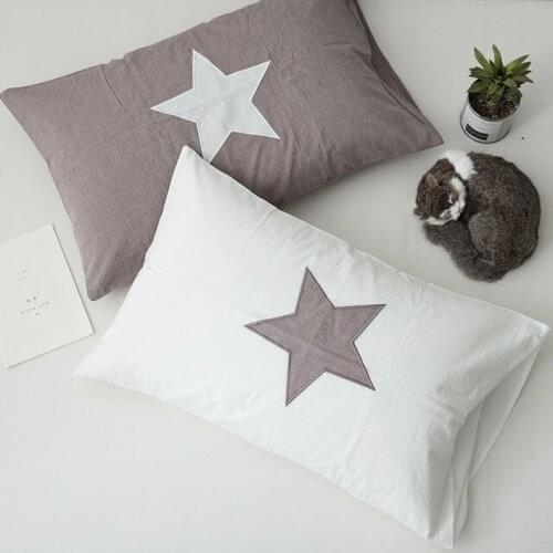 Love Heart Embroidery Pillowcases Solid White/Grey/Blue/Pink Cotton Pillow Cover For Couple Bed Sleeping Protector 48X74cm
