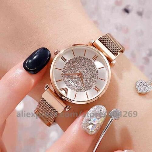 Wholesale Fashion Starry Sky Rhinestone Quartz Mesh With Magnetic Buckle Ladies Watch Women Dress Watches