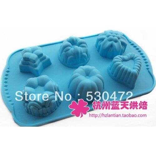 Wholesale/retail,free shipping ,6 hole Combination silicone Cake Mold soap mold Candle molds thicken 30*17*4CM