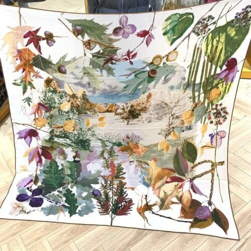 “Autumn Leaves " 30% Silk 70% Cashmere Blanket Scarf Shawl Women Winter Luxury Large Square Pashmina Wraps Cape