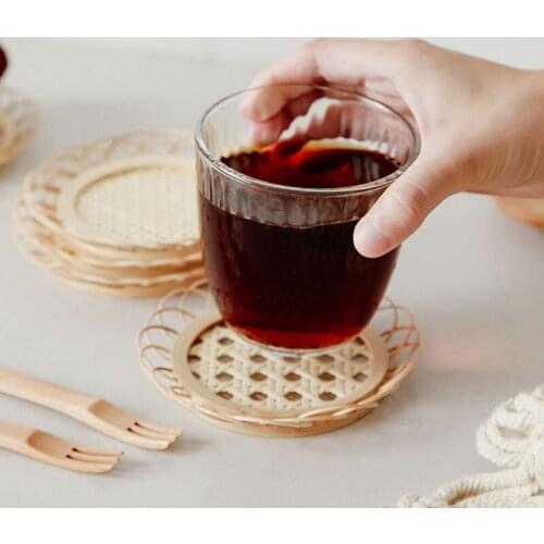 Japanese Style Woven Saucer Handmade Bamboo Coaster Cup Holder Pot Pad Tea Mat Rattan Woven Cup Holder Coaster