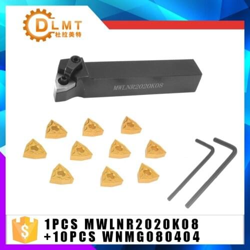 1PCS MWLNR2020K08 CNC cutter bar outer turning tool + CNC blade 10PCS WNMG080404 Carbide Insert + 1PCS wrench