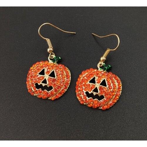 Full Crystal Ear Stud For Girls Fashion Dangle Rhinestone Pumpkin Charms Earrings For Women Jewelry Halloween Christmas Gifts