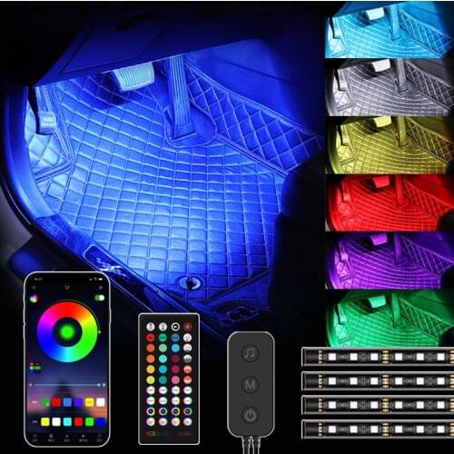 LED Interior Car Lightings Strip USB App Remote Control Ambient Lamp Multiple DIY Modes Under Dash Decorative Lights 36/48/72