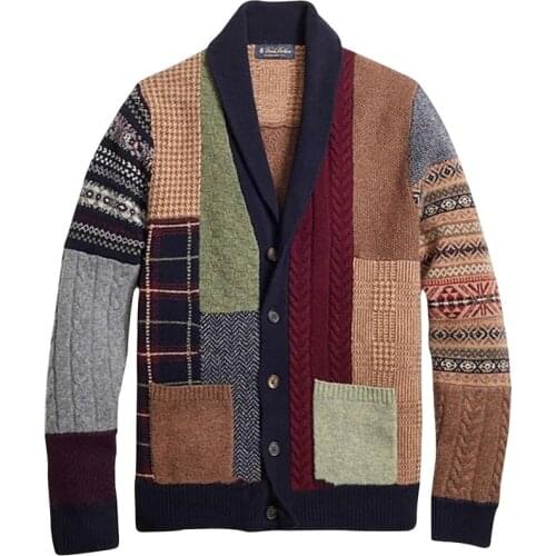 Autumn Winter Vintage Men Sweater Cardigan Coat Patchwork Knitted Outwear With Pocket Male Warm Stretchy Button Sweater Jumper