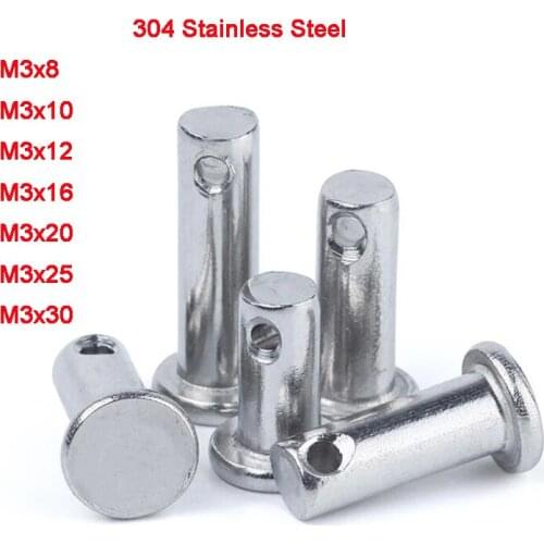 304 Stainless Steel Positioning Pins Shaft Flat Head With Hole Cylindrical Pin Kit M3 Length 8/10/12/16/20/25/30mm