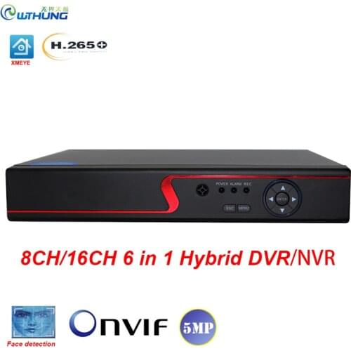 CCTV Surveillance DVR 6 IN 1 8hannel 16CH Face recognition Video Recorder Onvif Security HDMI Xmeye NVR For 1080P 5MP AHD IP Cam