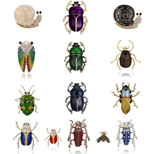 High Quality New Brooches for Women Fashion Insect Brooch Pin Beetle Snail Rhinestone Garment Accessories Party Jewelry Gifts