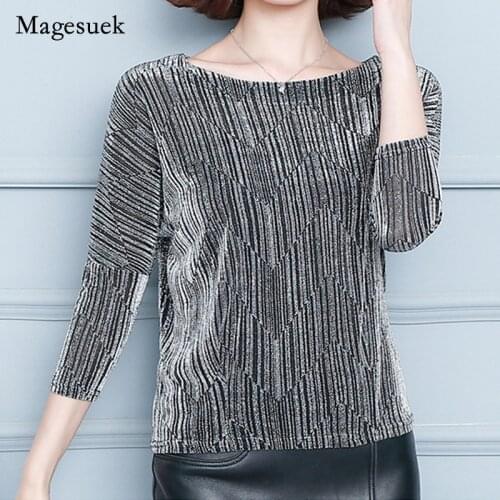 New Plus Size Fashion Elegant Shiny Sequin Blouse Glitter Shirt Tops Tunic Women Blouses Red Golden Shine Womens Blouses 12449