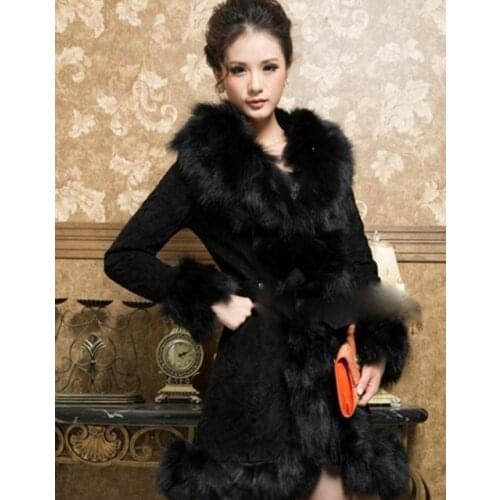 New genuine leather jacket fox fur coat women long fox fur jacket winter leather coat plus size free shipping J527
