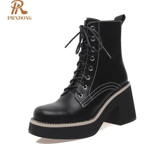 2021 High Quality Combat Boots Women Ankle Boots High Heels Platform Female Shoes Zipper Lace Up Casual Leisure Army Brown Black