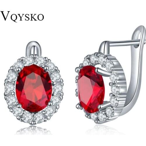 Luxury Silver Color Copper Earrings Ocean Blue/Red/Blue/White/Gold/Green/Pink Cubic Zirconia Earring for Women Jewelry