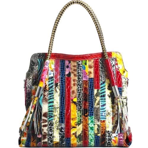 Women Handbags Shoulder Crossbody Bags Leather Bags for women Bolsas ladies Patchwork stripe tassel women messenger bags