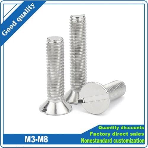 10/50pcs 304 A2-70 Stainless Steel Metric Threaded Slotted Flat Countersunk Head Machine Screw Bolt M3 M4 M5 M6 M8 GB68