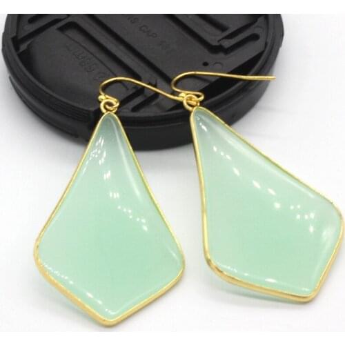100-Unique 1 Pair Light Yellow Gold Color Rhombus Shape Natural Green Aventurine Earrings For Christmas Jewelry