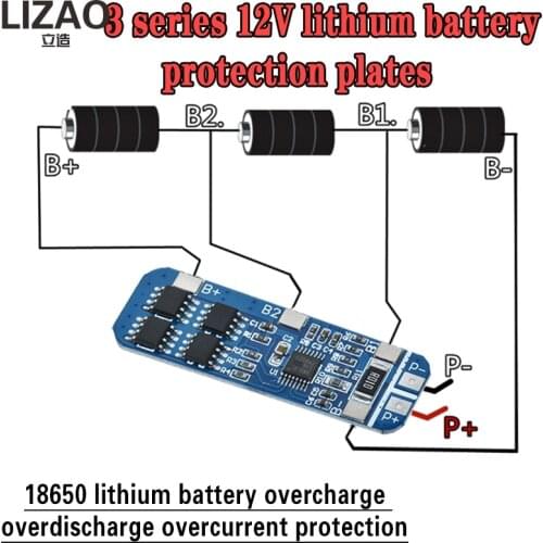 18650 3S 10A Lithium Battery Charger Protection Board Module for 3pcs 18650 Li-ion Battery Cell Charging BMS 3.7V 11.1V 12.6V