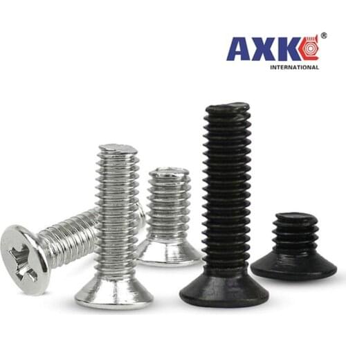 50pcs M1 M1.2 M1.4 M1.6 M2 M2.5 M3 M4 Mini Micro Small Black 304 Stainless steel Cross Phillips Flat Countersunk Head Screw Bolt